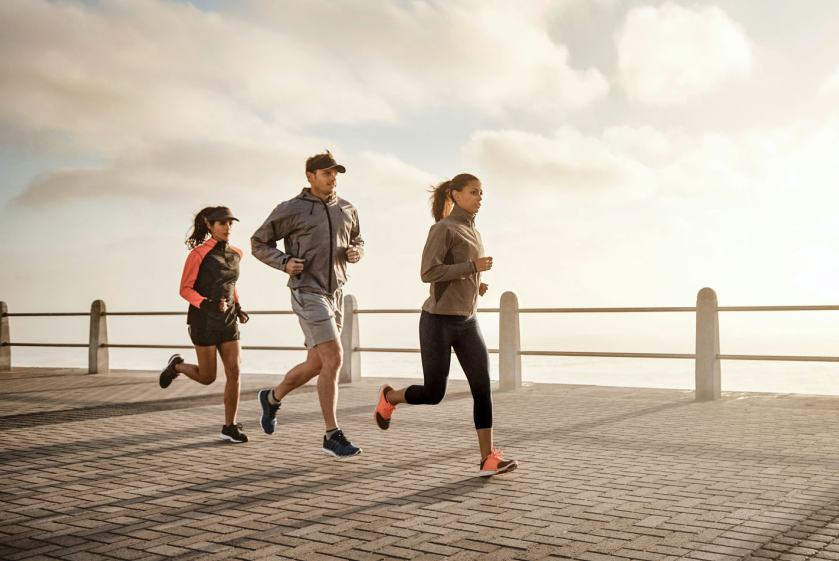 Group of three jogging