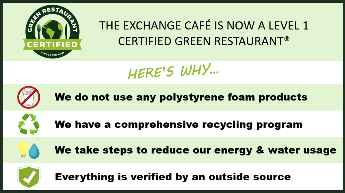 Raleigh Exchange cafe is now level 1 Certified Green .png