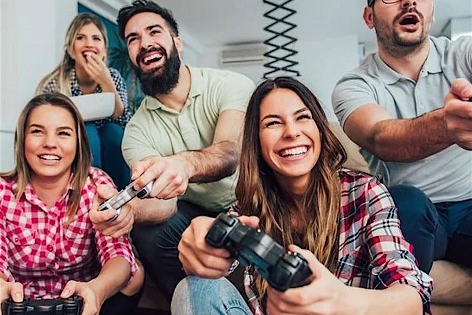 laughing and gaming